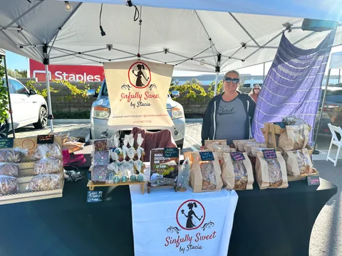 A vendor's colorful market display