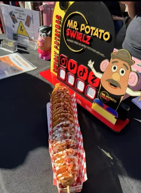 A cheerful market food stall